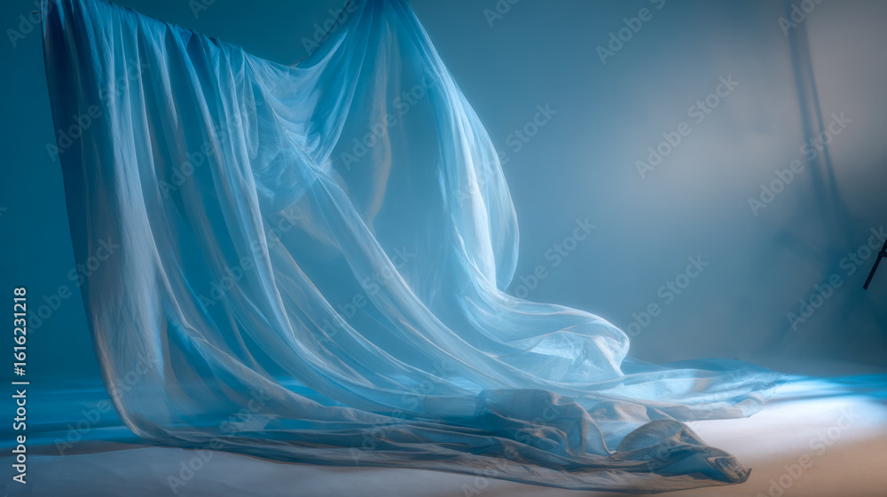 Aufkleber flowing sheer fabric creating an ethereal backdrop in a minimalist setting