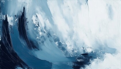  textured abstract ice storm painting with bold brush strokes in blue and white for modern wall decor