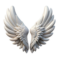 Detailed white angel wings with feathers isolated on transparent background