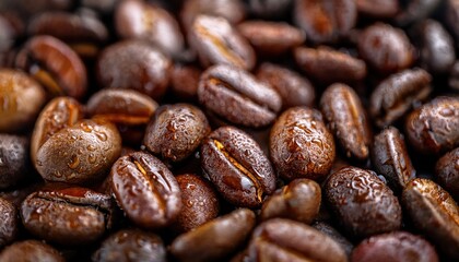 Fototapeta premium glistening roasted coffee bean macro with oil sheen perfect for cafe branding or gourmet packaging design