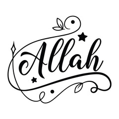 Fototapeta premium Allah calligraphy design decorative Islamic religious text art with floral elements and stars for religious and spiritual concepts