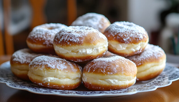 Czeck sweet fried cakes , made from yeast dough, donuts , pastry, filled with cream cheese
