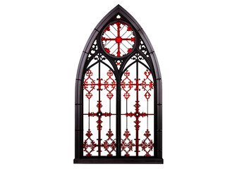 Gothic church window red ornamentation isolated on a transparent background