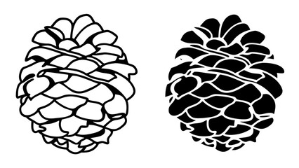 Fototapeta premium Pinecone Icons in Outline and Solid Black Vector Style