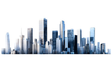 Modern city skyline with tall buildings isolated on transparent background
