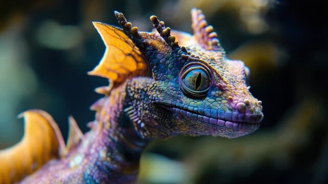 A close-up shot of a lizard's head and eyes, highlighting the reptile's unique features