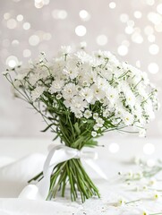 White flower bouquet on table