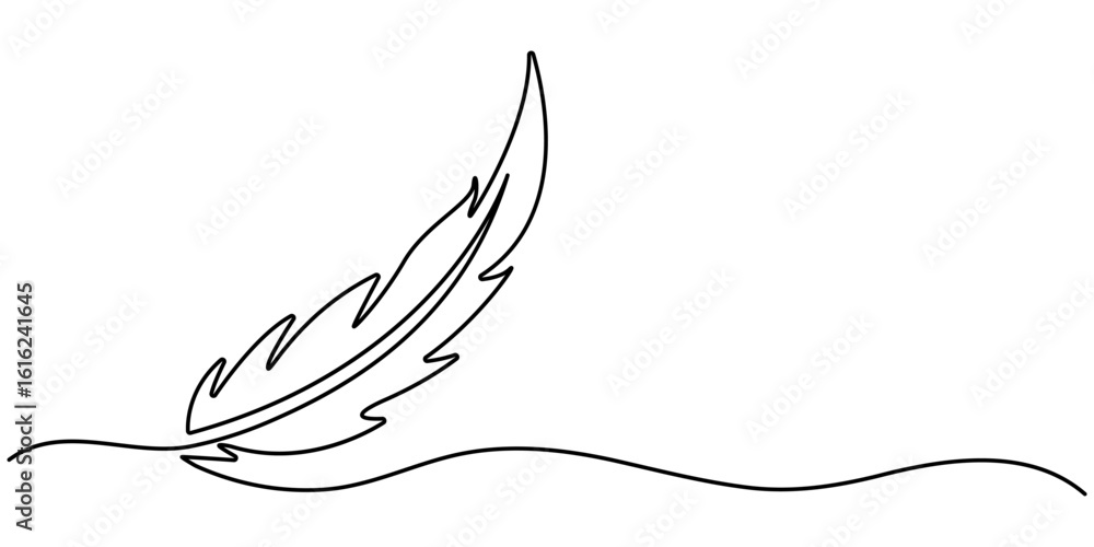 Poster feather continuous one line drawing minimalism design, single line drawing of feather isolated outli