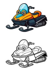 Cute Cartoon Snowmobile, Winter Fun, Coloring Page