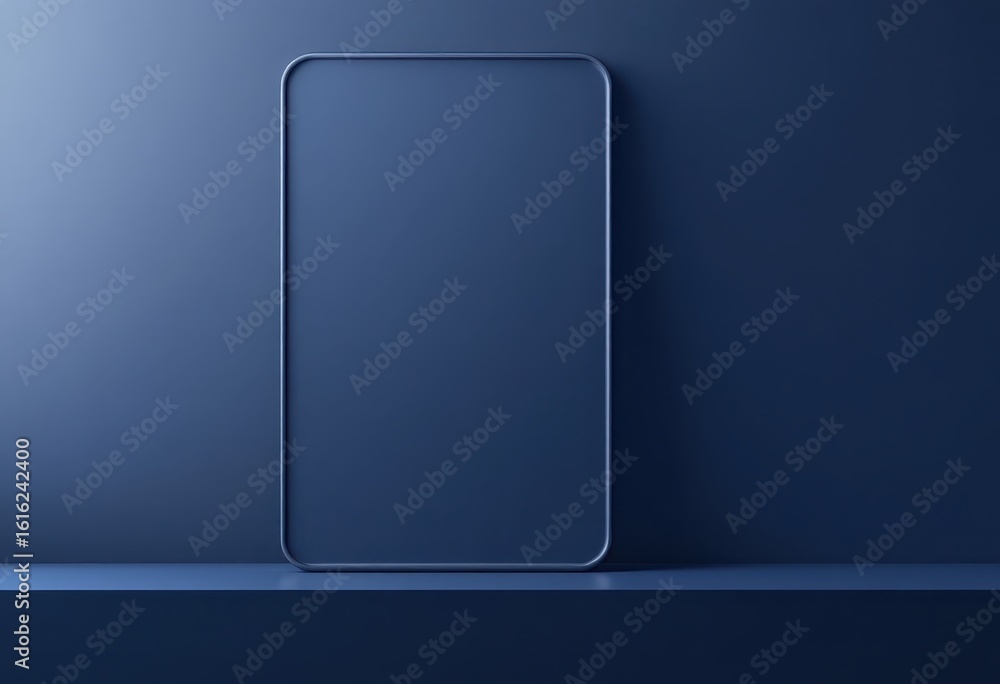 Poster empty, dark-blue rectangular display on a platform.