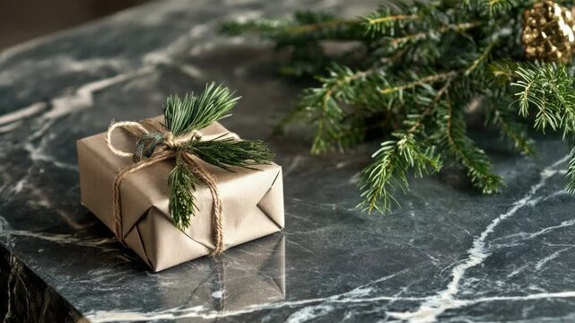 A present wrapped in natural brown paper and tied with rustic twine, perfect for birthday or holiday gifts