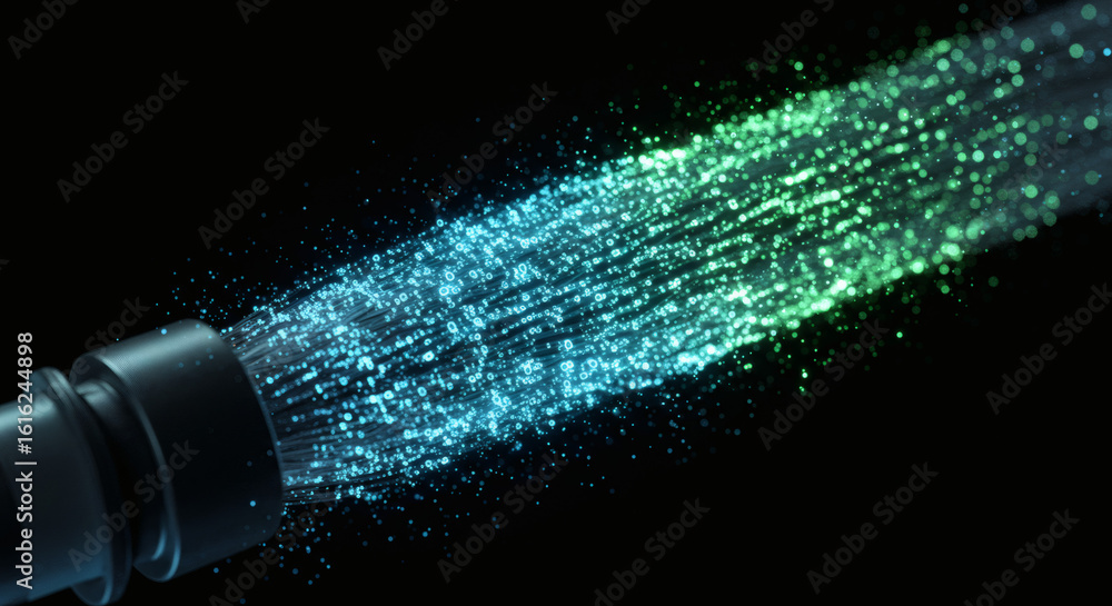 Aufkleber abstract concept of high-speed data transmission with glowing particles flowing from a fiber optic c