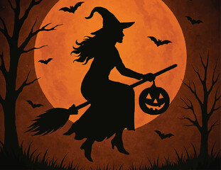 Happy Halloween night party yellow moon holiday festival celebration background