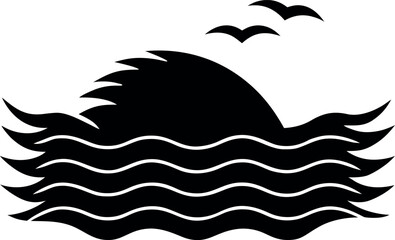 Ocean Stroke Design in Black Silhouette Vector Art
