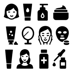 12 black icons of skincare on a transparent background