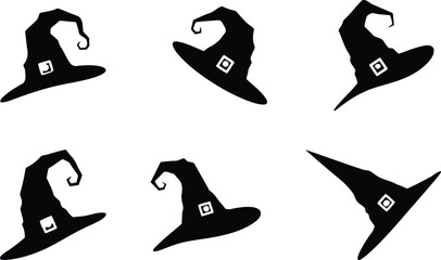 Fototapeta premium Black witch hats with diamond accents on white background halloween costume