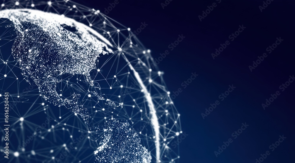 Aufkleber a digital globe with global network connections, symbolizing connectivity and business support acros
