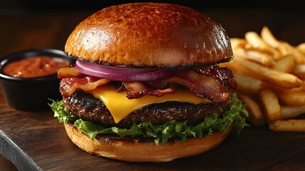Bacon Cheeseburger with Fries Ai Generated