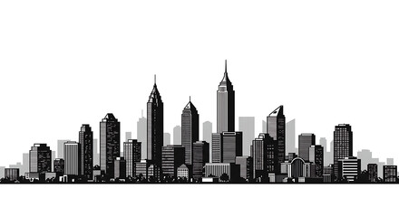 Obraz premium Panoramic Illustration of a Modern City Skyline with Diverse Architectural Styles