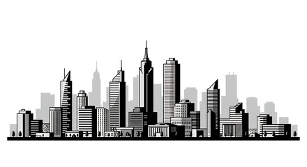 Fototapeta premium Hand-drawn vector illustration of a generic city skyline. Conceptual representation of urban metropolis architecture and a downtown district.