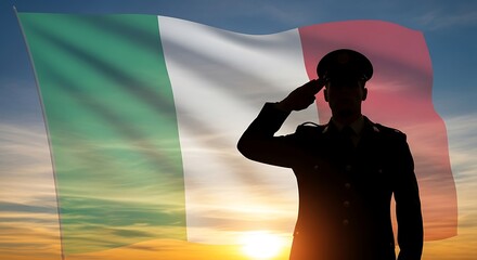 Saluting Soldier Under Italian Flag During Sunset