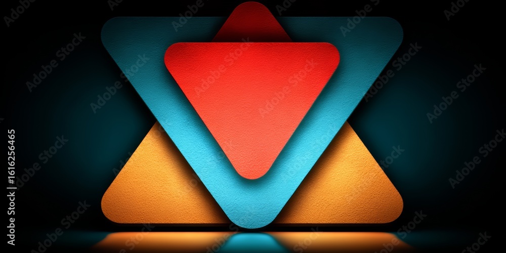 Poster colorful triangle with a red triangle in the middle