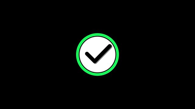tick mark, complete mark, right, conform mark animation on black background.