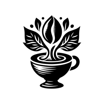Coffee Bean Plant Growing From Cup Logo.