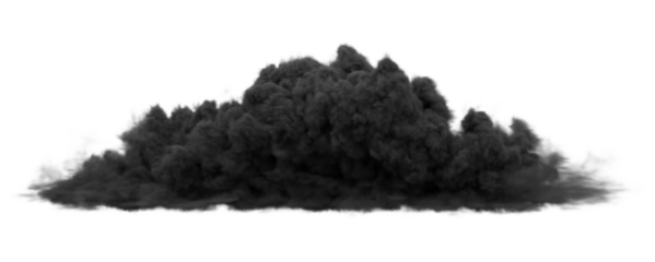 Dark black smoke dust cloud on isolated transparent background