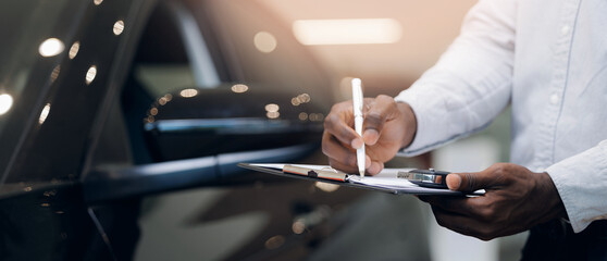 Concept banner business sell car for customer or service of rent automobile. Salesman selling cars...