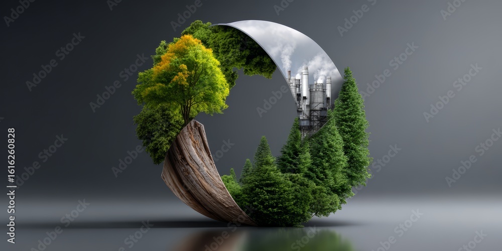 Poster tree is cut in half and the two halves are placed on either side of a circle