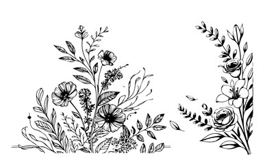 Set of decorative flower with leaves. Flower. Vector illustration