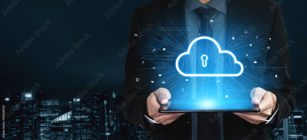 Poster cloud computing enables digital growth with secure data storage, scalable infrastructure, and strate