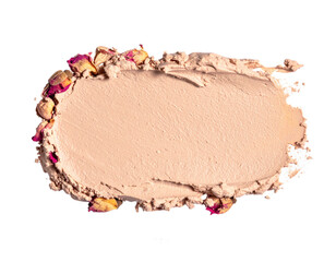 Natural makeup swatch with delicate rose petals offers luxurious skin care and cosmetic beauty