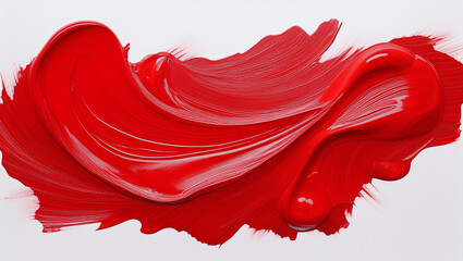 Fototapeta premium Bold red paint stroke on white background with rich texture and glossy highlights. Perfect for artistic backgrounds, design elements, creative ads, or modern abstract compositions.