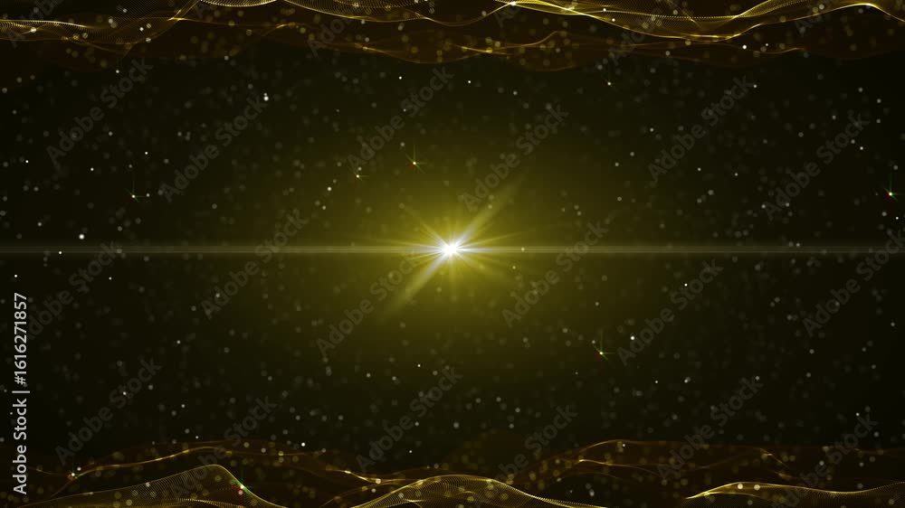 Poster golden festive glittering falling confetti shiny sparkling trail particles elegant particle flow. 3d