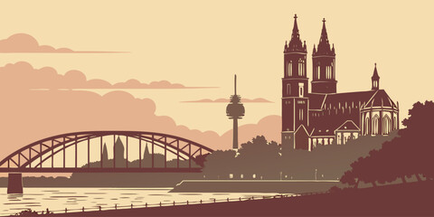 Mönchengladbach skyline vector with Abteiberg Museum, Borussia Park, and historic facades