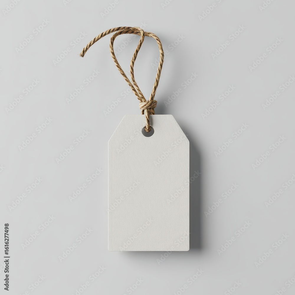 Poster empty white tag with jute string.