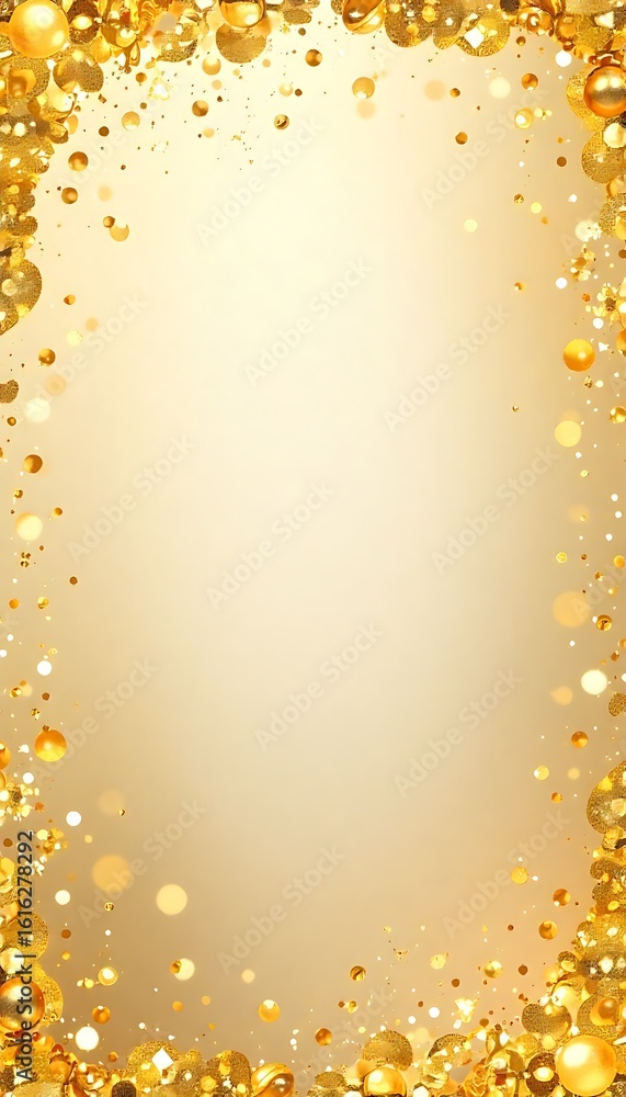 Poster generative ai image: abstract golden orb embellishment border with bokeh sparkle and festive