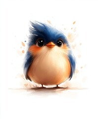 Fototapeta premium Colorful bird with oversized eyes stands proudly against a light background
