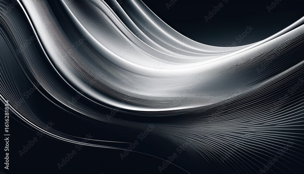 Aufkleber flowing monochrome abstract lines in high contrast on dark background for tech design and digital br