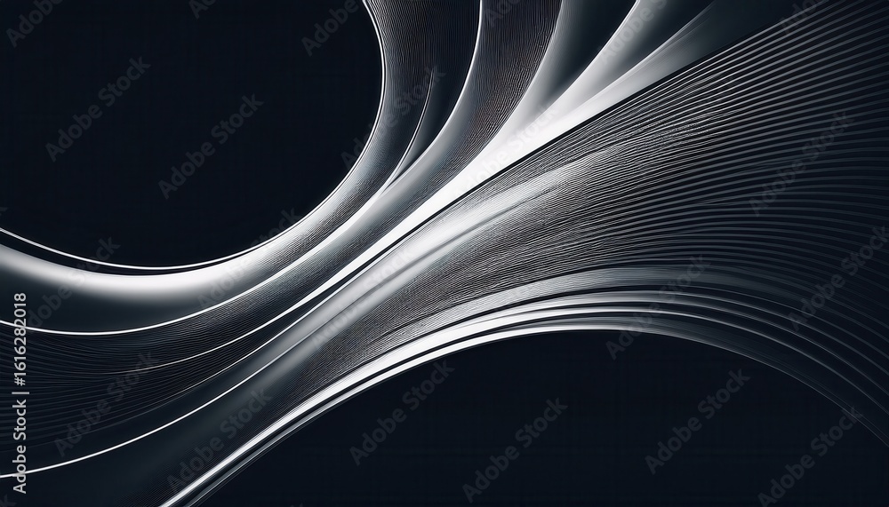 Aufkleber flowing monochrome abstract lines in high contrast on dark background for tech design and digital br