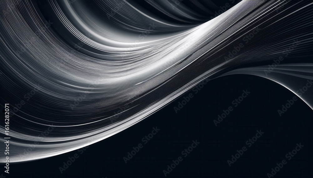 Aufkleber flowing monochrome abstract lines in high contrast on dark background for tech design and digital br