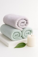 Stack of Rolled Towels with Candle Flame 