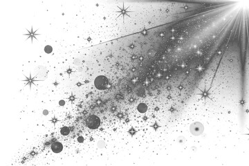 Monochrome lens flare light effect with stars, sparkles, and radiant beams; an abstract graphic. Transparent Background Png image Isolated on white background