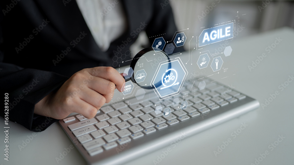 Poster agile project management using teams and agile planning for agile development. agile enables flexibi