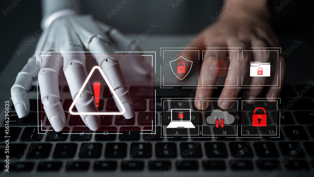 Poster ai identifies cybersecurity threat and breach by protecting data, detecting threat, and preventing s