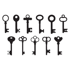 set of old keys vector  on white.