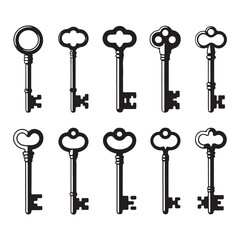 set of keys vector silhouette.