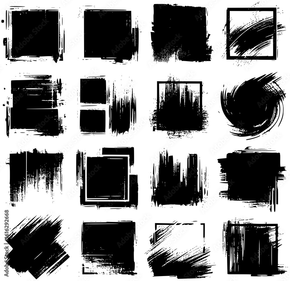 Fototapete black vector rough edge rectangles. grunge square frames set. jagged edge torn paper background coll